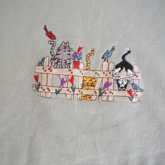 Vintage Hanes Sage Cotton Blend Cat Kittens Embroidery Sweater Grandmacore S - Picture 5 of 13
